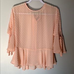 Lemon Tree Peach Swiss Dot Blouse with Bell Sleeves